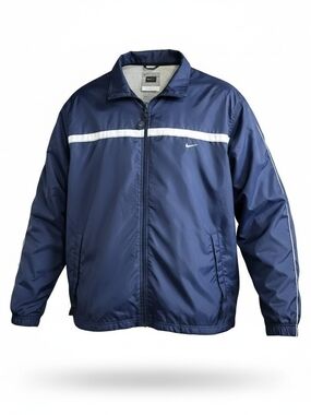 ​Vintage Y2K Nike Full Zip Windbreaker Jacket Navy Blue White Stripe Medium M
​